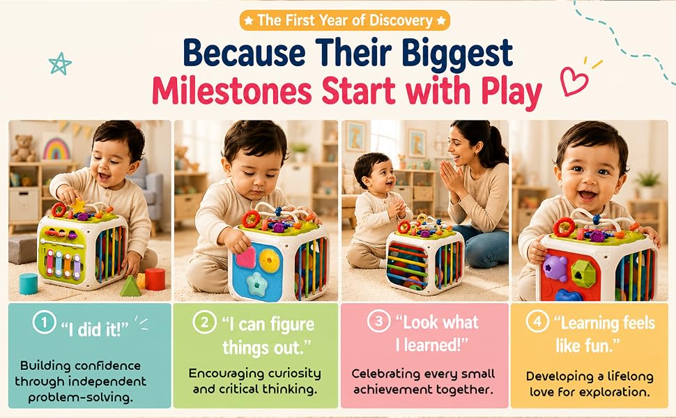 Kidsmate Montessori 7-in-1 Activity Cube with Shape Sorter & Sensory Activities