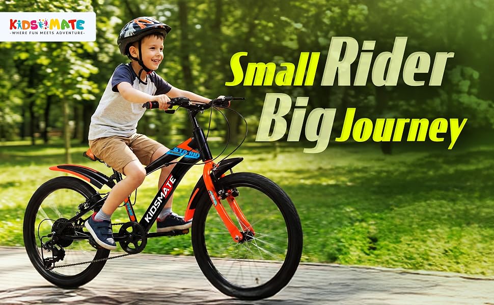 Kidsmate Stario 20T 7-Speed Kids Bike with 12-Inch Steel Frame – Black/Orange