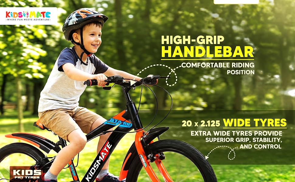 Kidsmate Stario 20T 7-Speed Kids Bike with 12-Inch Steel Frame – Black/Orange
