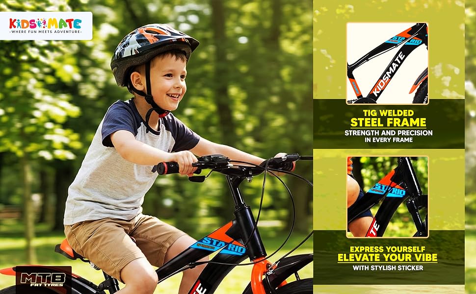 Kidsmate Stario 20T 7-Speed Kids Bike with 12-Inch Steel Frame – Black/Orange