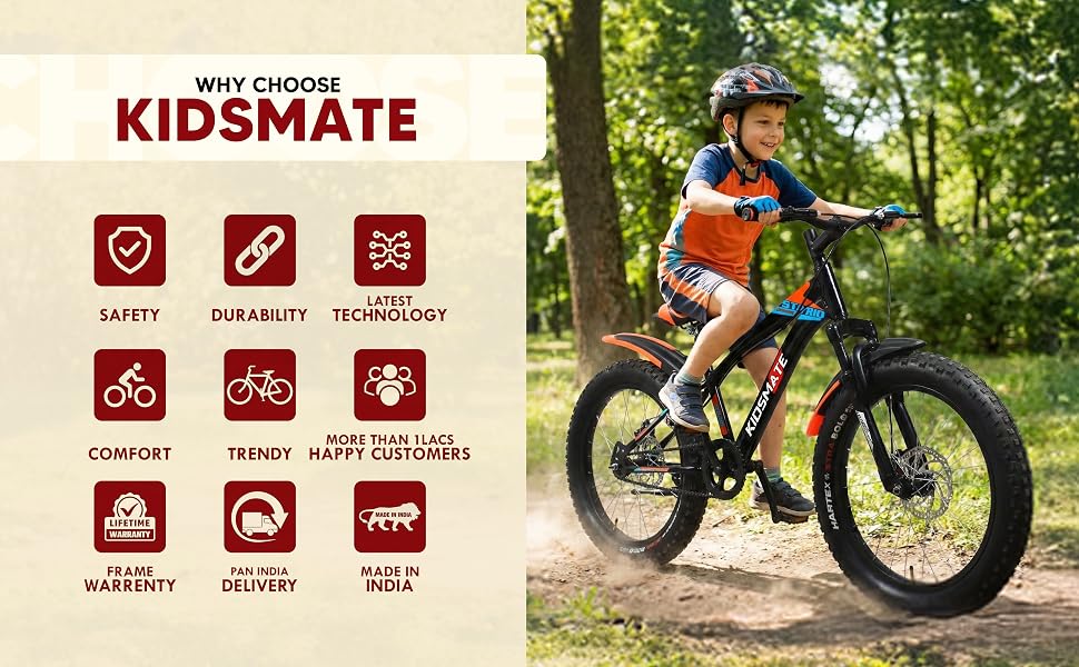 Kidsmate Stario 20-Inch Fat Tyre Kids Bike with Front Suspension & Dual Disc Brakes
