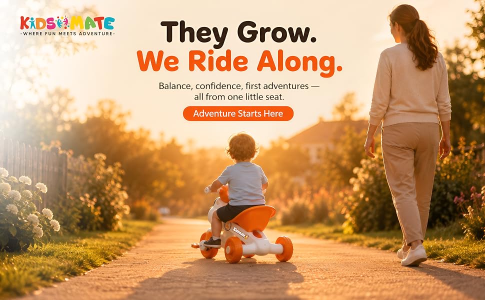 Kidsmate Teddy Musical Foldable Tricycle – White & Orange