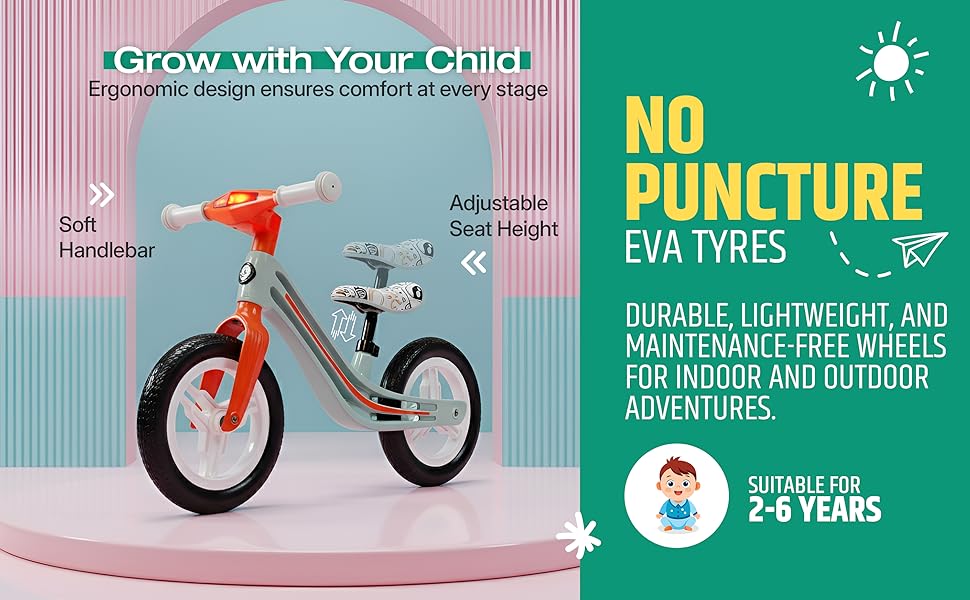 Kidsmate Zippy Balance Bike with Adjustable Seat | EVA Tyres | Music & LED Lights