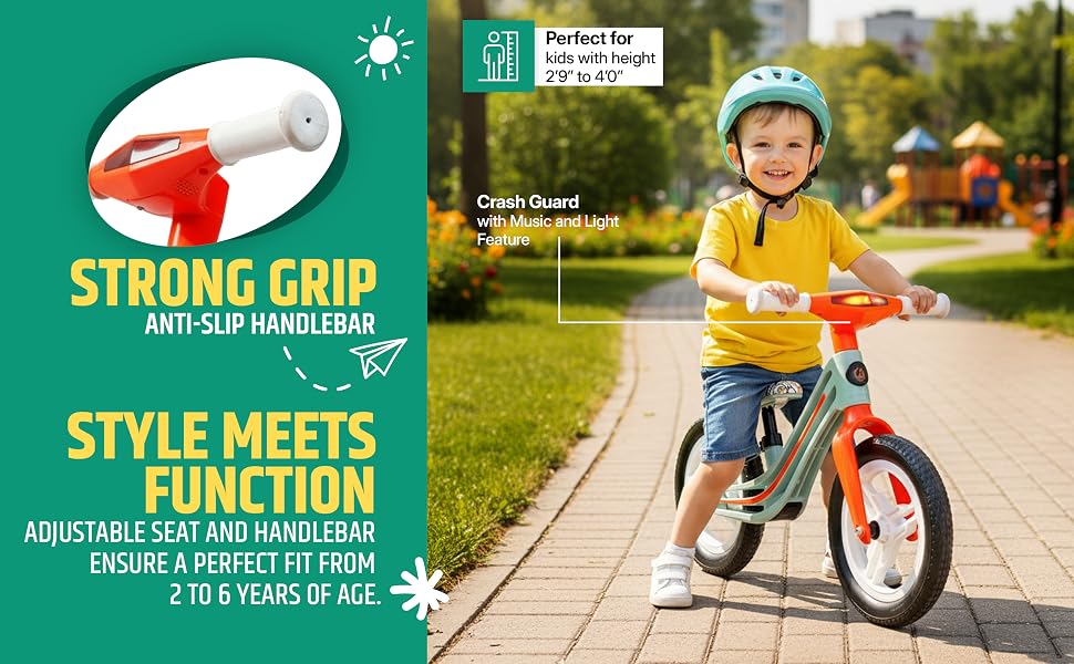 Kidsmate Zippy Balance Bike with Adjustable Seat | EVA Tyres | Music & LED Lights
