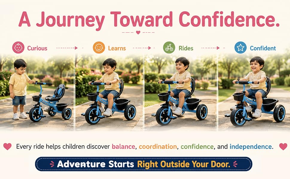 Kidsmate Zoom Trike Kids Tricycle with Backrest & Front and Rear Baskets