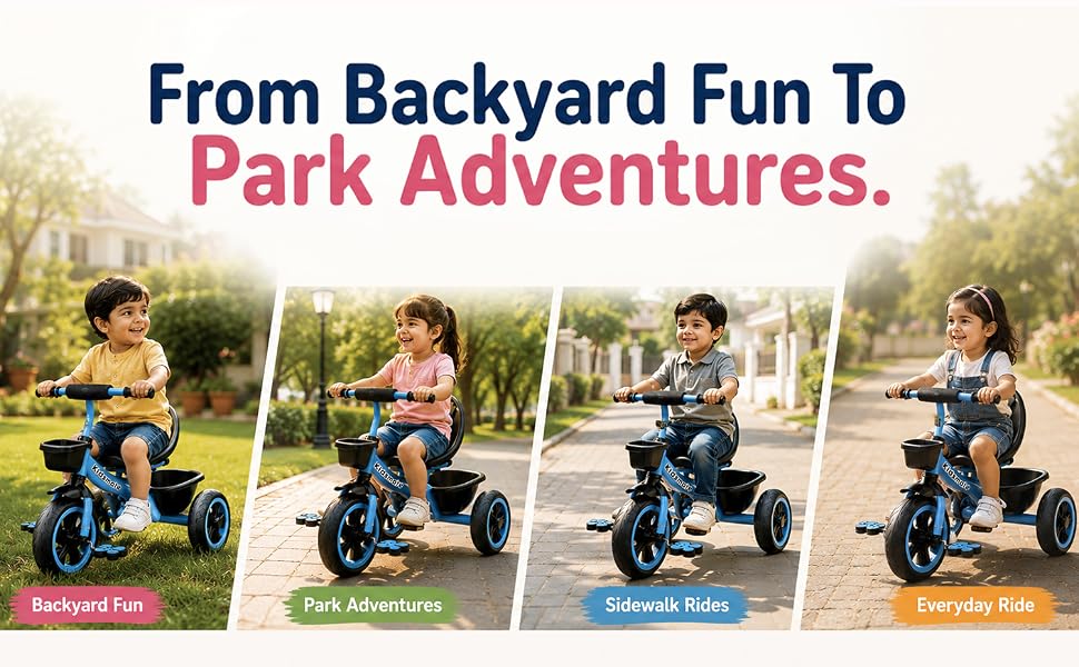 Kidsmate Zoom Trike Kids Tricycle with Backrest & Front and Rear Baskets